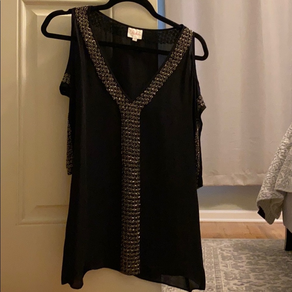 Beaded 100% Silk Parker Top Black Small